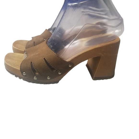 Vtg 80s brown suede slides sandals - Picture 1 of 12